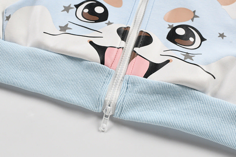 Hoodie with Cool Designs – Star Print Cartoon Cat Zip-Up Hoodie with Ear Hood