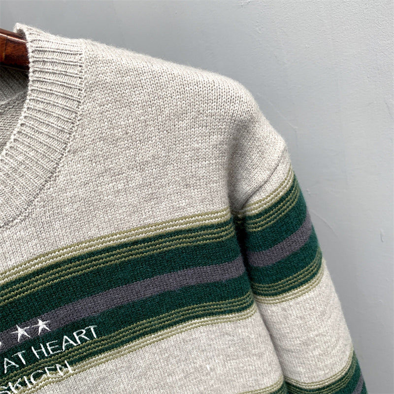 Striped Crew Neck Sweater – Relaxed Fit Color-Block Knit Pullover