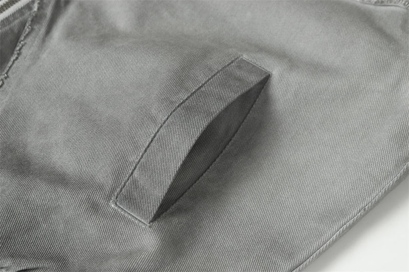 Blouson bomber déconstruit en patchwork – Toile délavée et coutures brutes