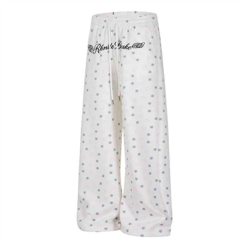 Pantalon de survêtement à jambes larges, imprimé étoiles, avec ailes d’ange et broderie de lettres