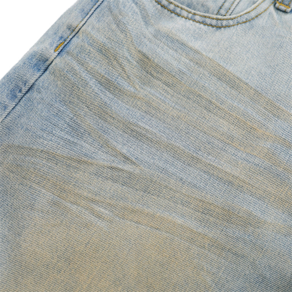 Distressed Denim Skirt Shorts – Layered Faux Two-Piece Wide-Leg Cut