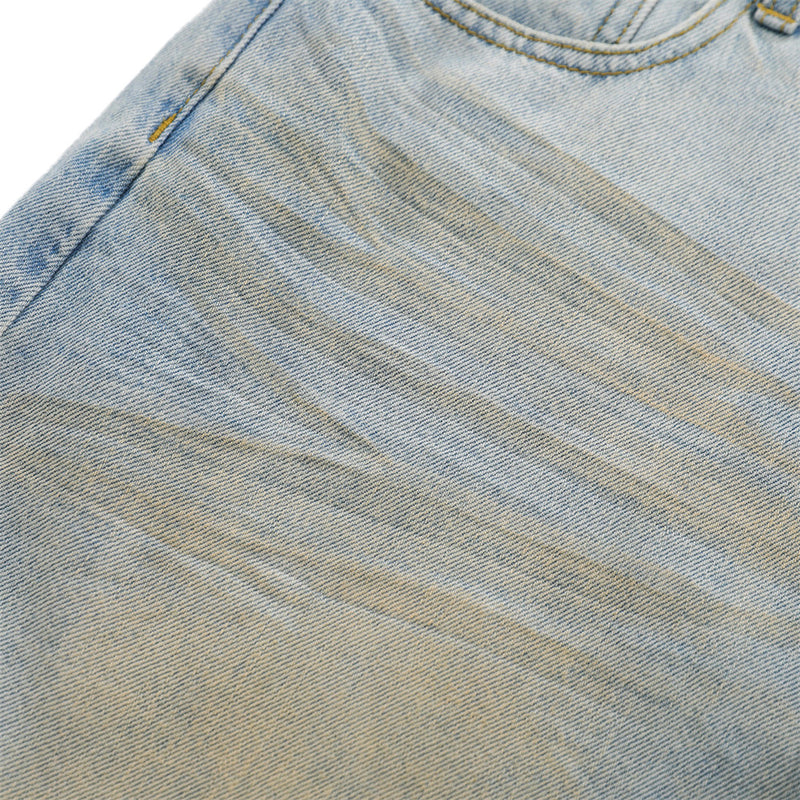 Distressed Denim Skirt Shorts – Layered Faux Two-Piece Wide-Leg Cut