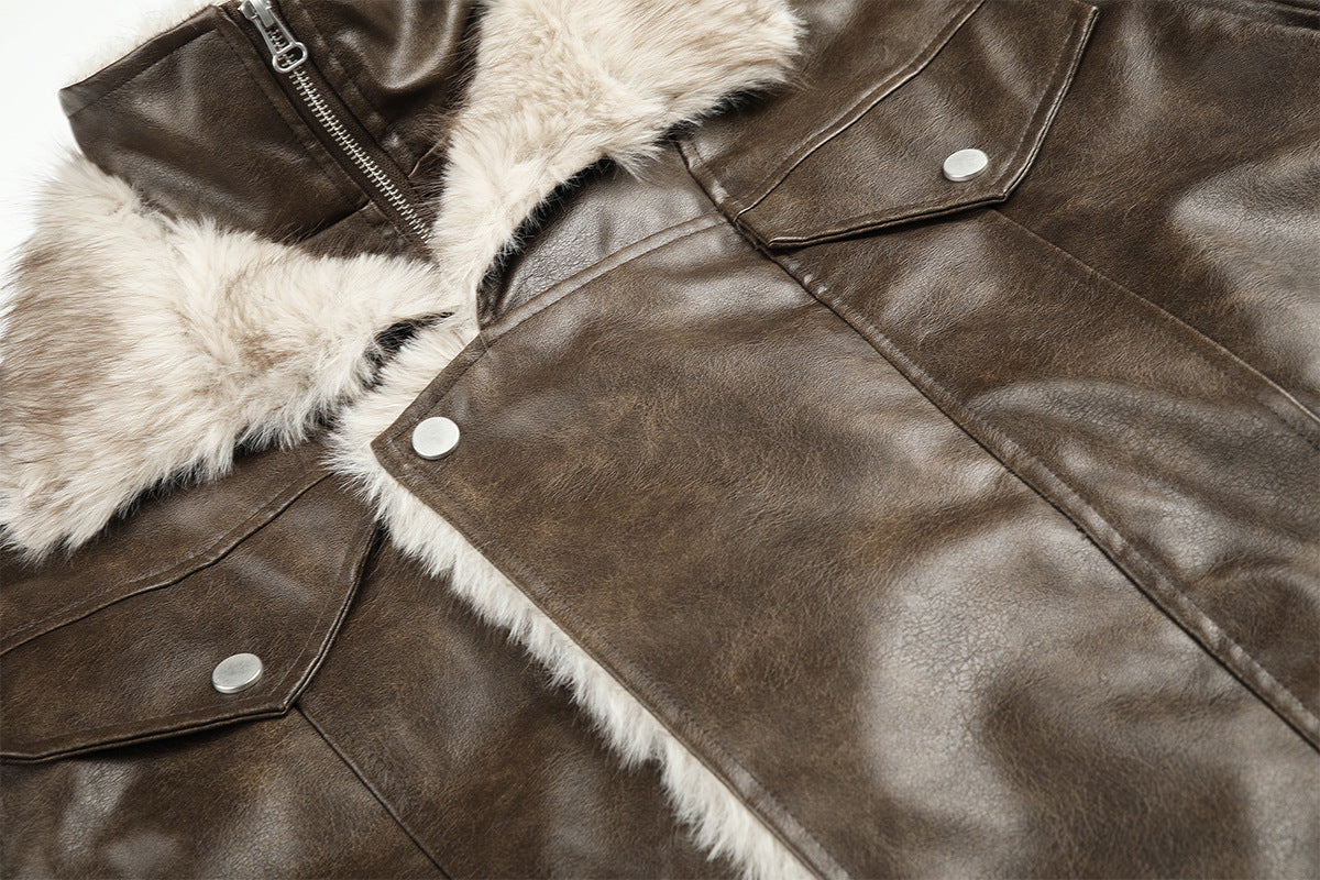 Faux Leather Fur-Lined Bomber Jacket – Cold Weather Motorcycle Jacket with