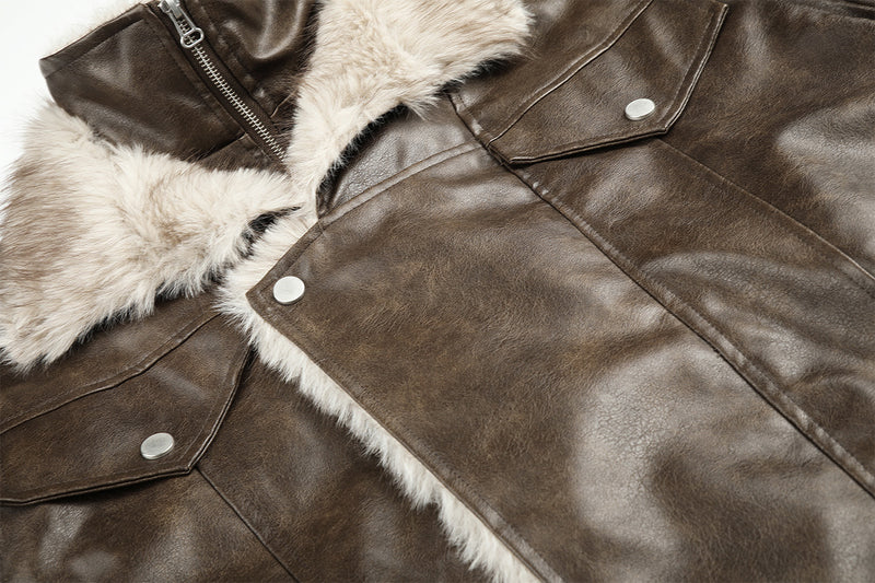 Faux Leather Fur-Lined Bomber Jacket – Cold Weather Motorcycle Jacket with