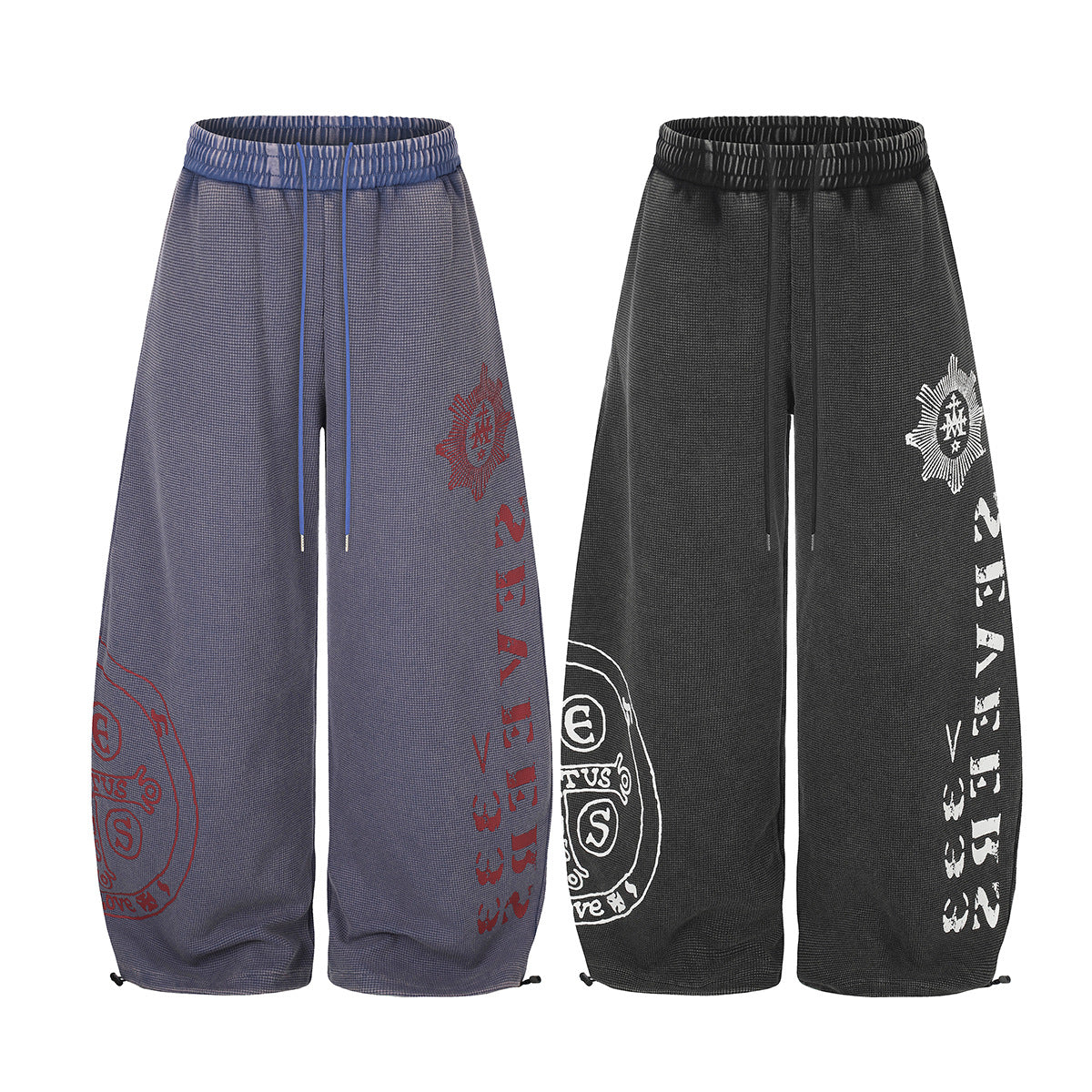Pantalon de survêtement à jambes larges – Imprimé graphique vintage acid wash, coupe ample