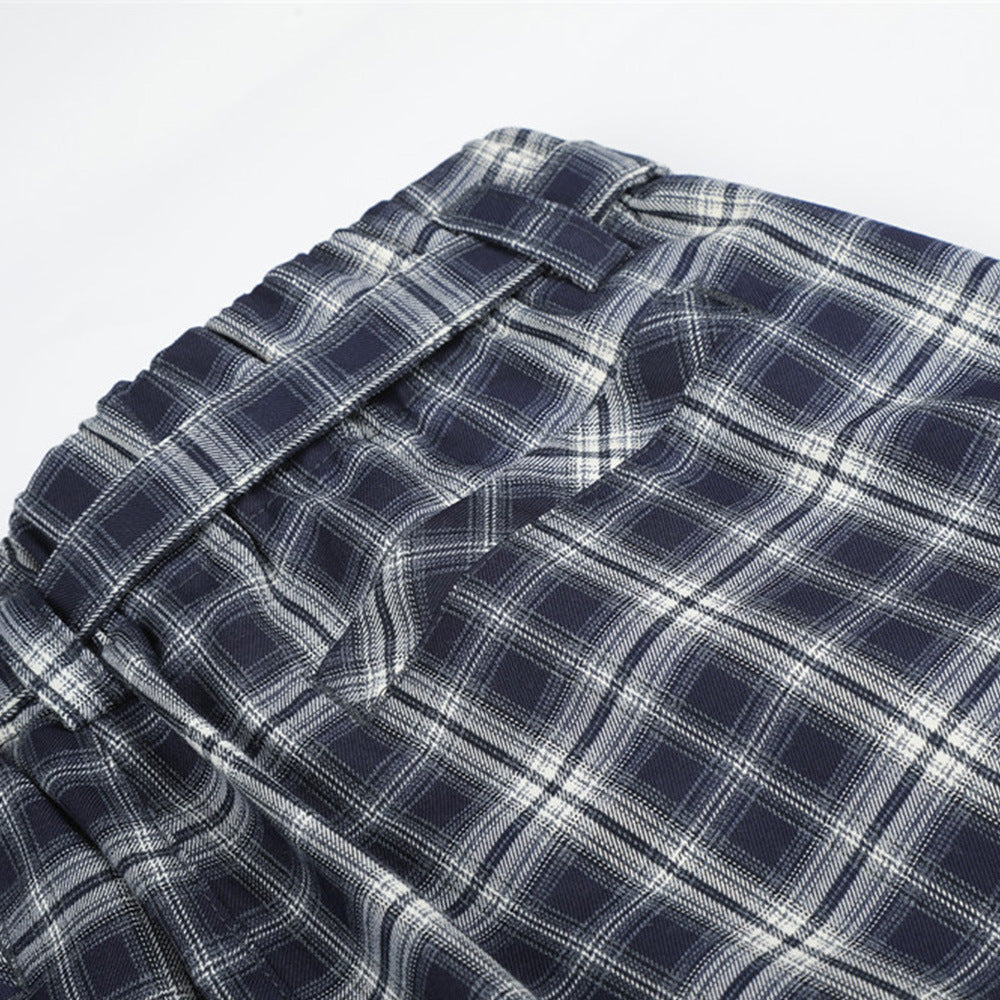 Men's Plaid Wide-Leg Trousers – Loose Fit Straight-Cut Pants