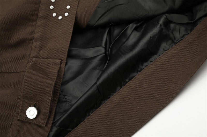 Men's Studded Denim Trucker Jacket – Short Cropped Fit with Silver Rivet Detail