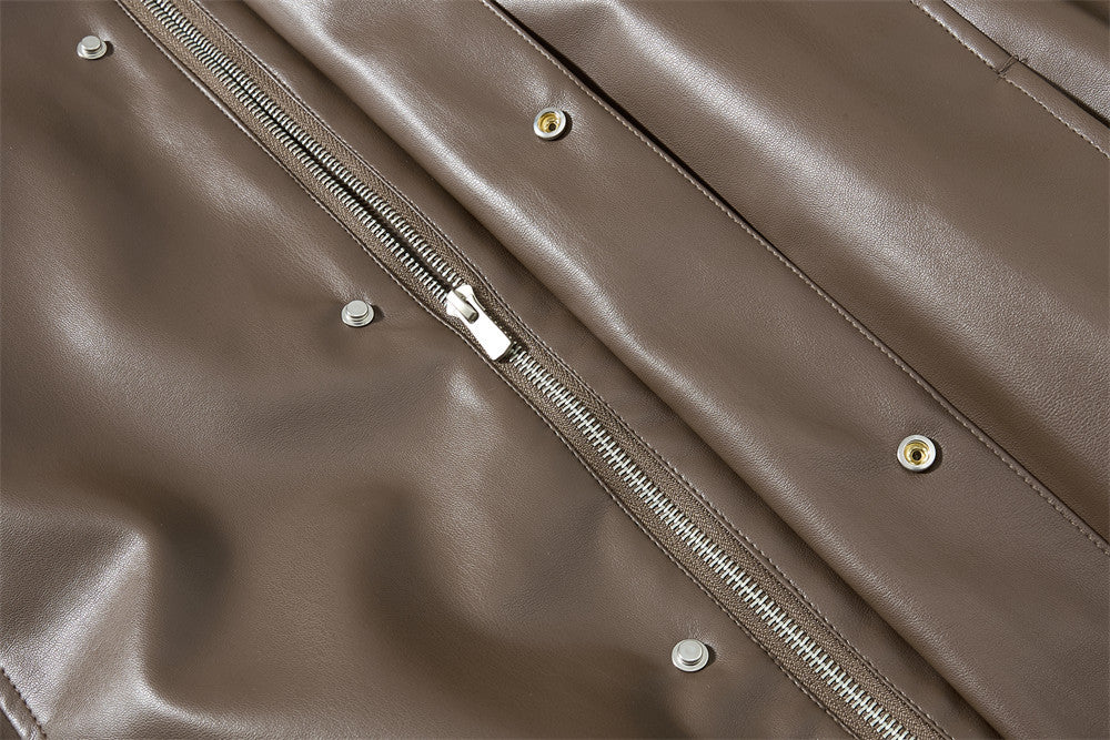 Veste homme oversize en similicuir PU, col montant, boutons-pression, coupe carrée
