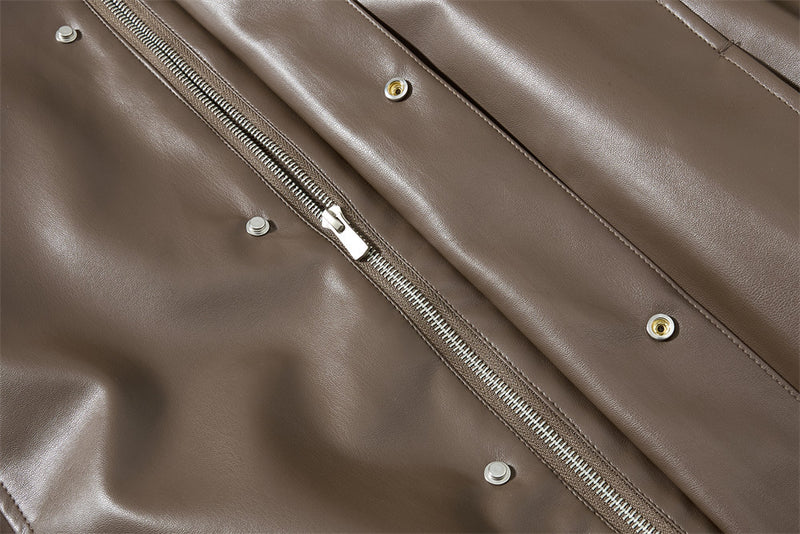 Veste homme oversize en similicuir PU, col montant, boutons-pression, coupe carrée