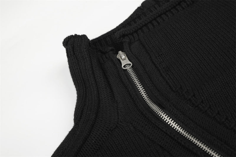 Veste en maille noire pour homme à col montant et zip diagonal asymétrique