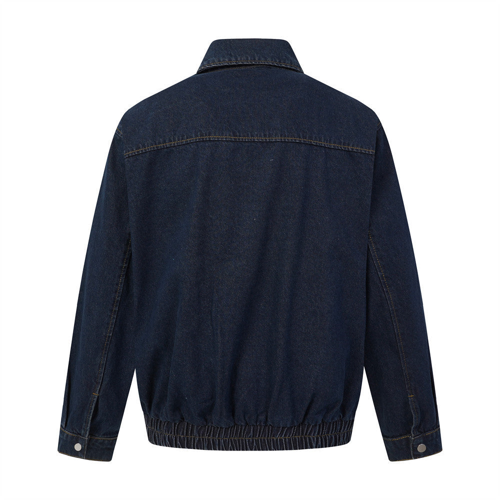 Veste en jean oversize délavée foncée – Veste streetwear à col et boutons-pression