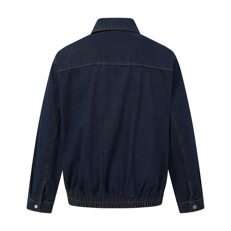 Veste en jean oversize délavée foncée – Veste streetwear à col et boutons-pression