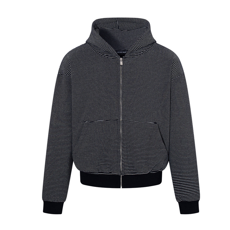 Gestreifter Zip-Hoodie im kastigen Oversized-Schnitt mit Fleece-Innenfutter