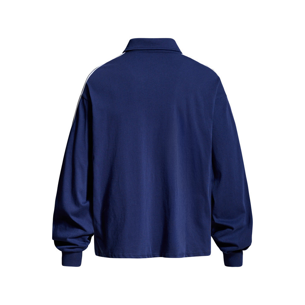 Men's Long Sleeve Rugby Shirt – Ocean Vibes Graphic Polo with Stripe Sleeves