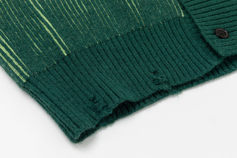 Double-Breasted Knitted Cardigan – Retro Drop-Shoulder Ribbed Sweater in Green