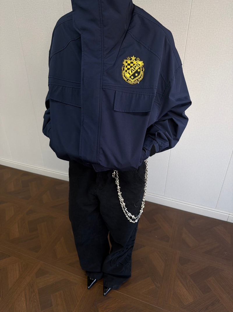 Oversized Harrington Jacket with Embroidered Badge Patch