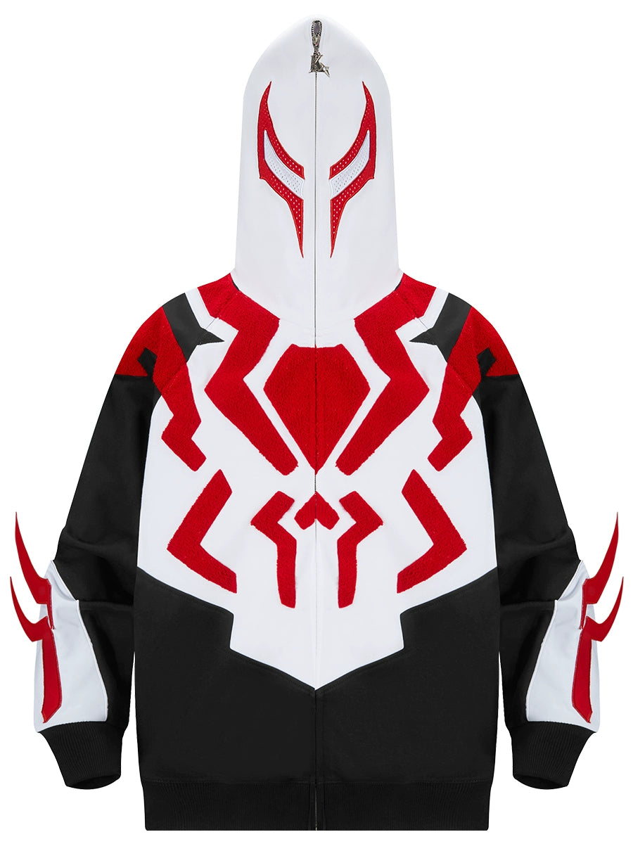 Superhero-Inspired Hoodie - 400GSM Oversized Black, Red, and White Zip-Up Streetwear Sweatshirt