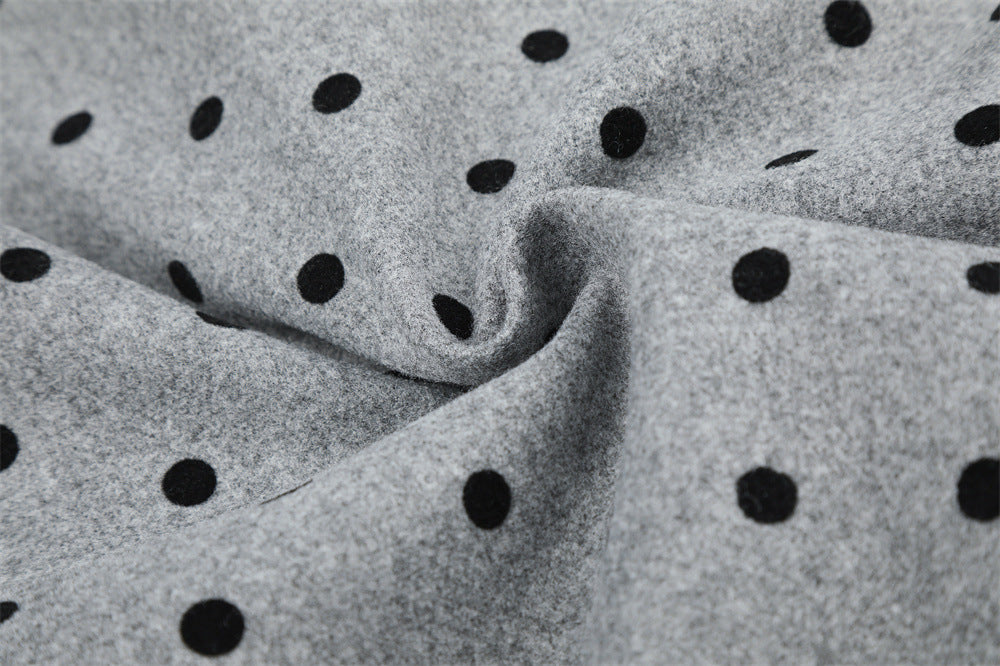 Polka Dot Wool-Blend Jacket Men – Fur Collar, Padded, Stand Collar with Belt