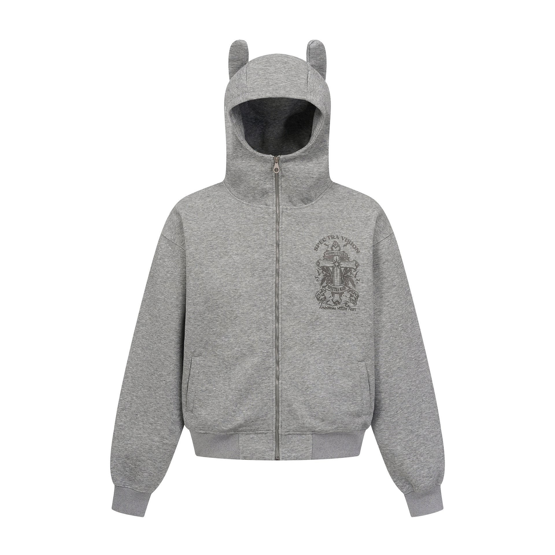 Zip-Hoodie mit Kapuze mit Teufelsohren – Gothic-Kreuz-Graphic-Sweatshirt im Streetwear-Stil