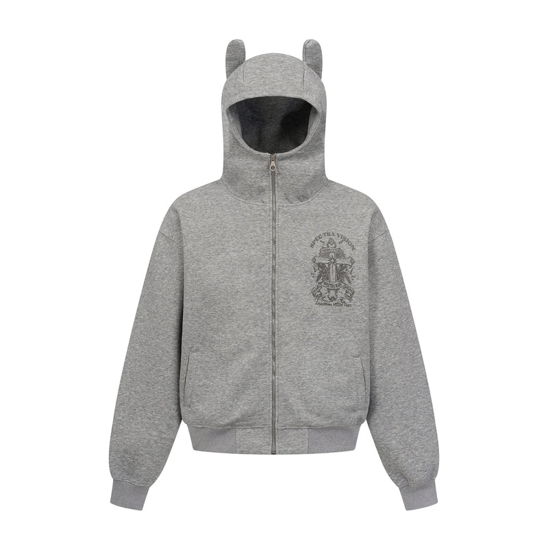 Zip-Hoodie mit Kapuze mit Teufelsohren – Gothic-Kreuz-Graphic-Sweatshirt im Streetwear-Stil