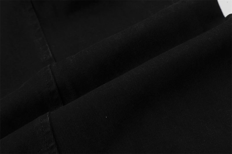 Wide-Leg Cargo Jeans – Pleated Multi-Pocket Washed Black Denim