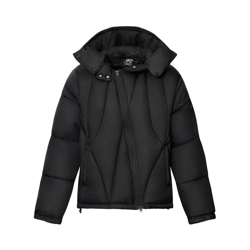 Puffer Jacket with Hoodie – Diagonal Zip Men's Winter Down Coat