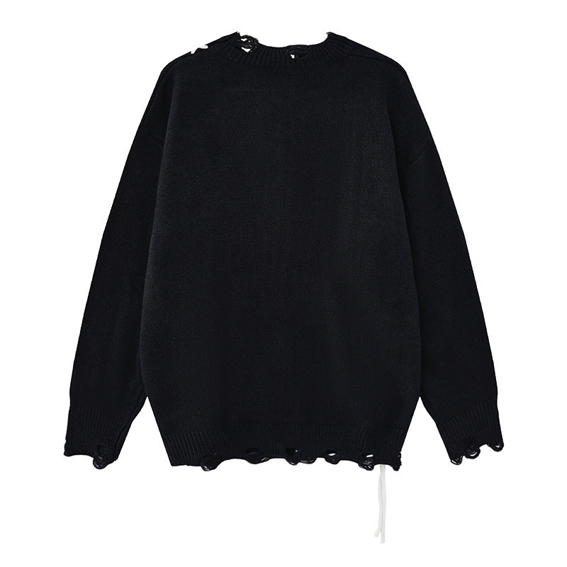 Pull en maille effet usé motif chat – Col rond oversize avec point de croix