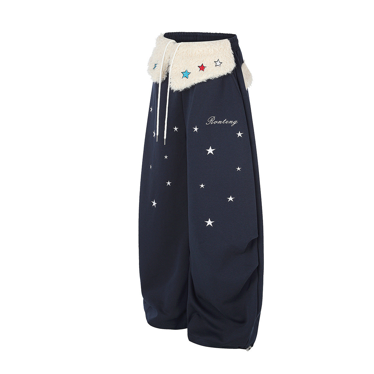 Pantalon de survêtement à jambes larges avec ceinture en sherpa et étoiles brodées