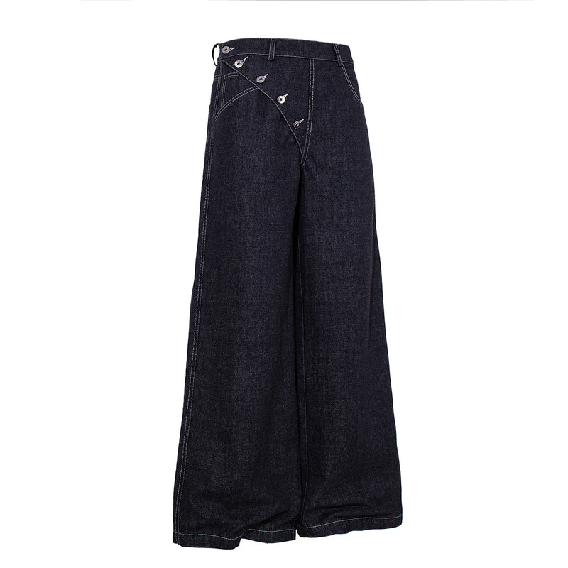 Ensemble veste et pantalon en jean – Veste boxy en denim indigo foncé asymétrique