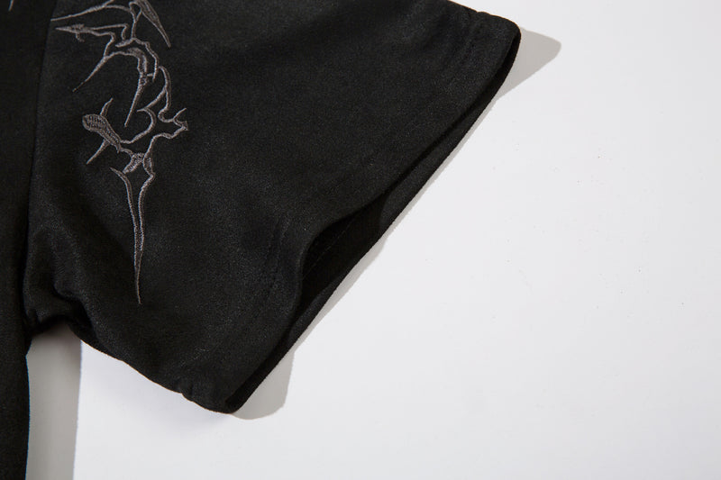 Men's Oversized Suede-Finish Thorn Embroidery Short Sleeve T-Shirt