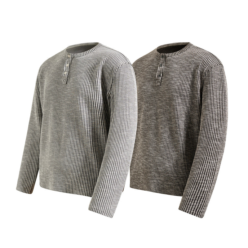 Men's Ribbed Henley Long Sleeve Tee – Vintage Old Money Style