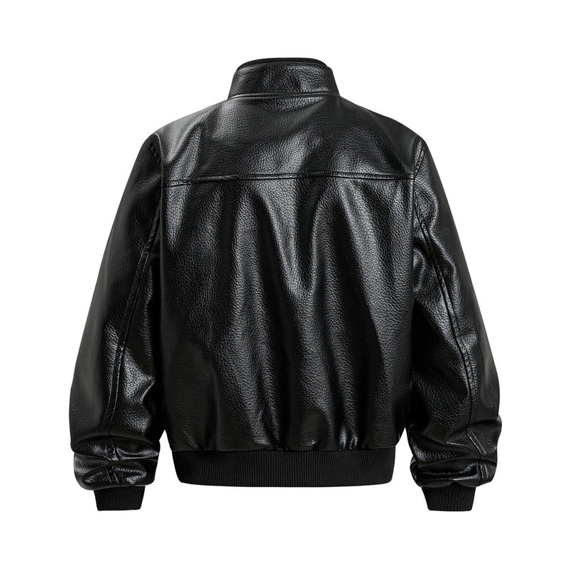 Men's Vintage Leather Bomber Jacket – Stand Collar PU Leather with Snap Buttons