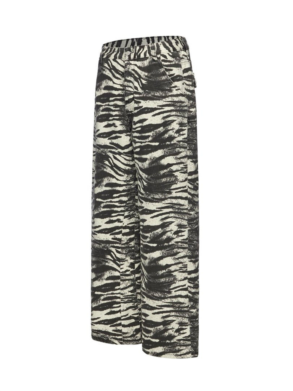 Zebra Print Wide-Leg Jeans – Men's Straight Fit Punk Street Style Denim Pants