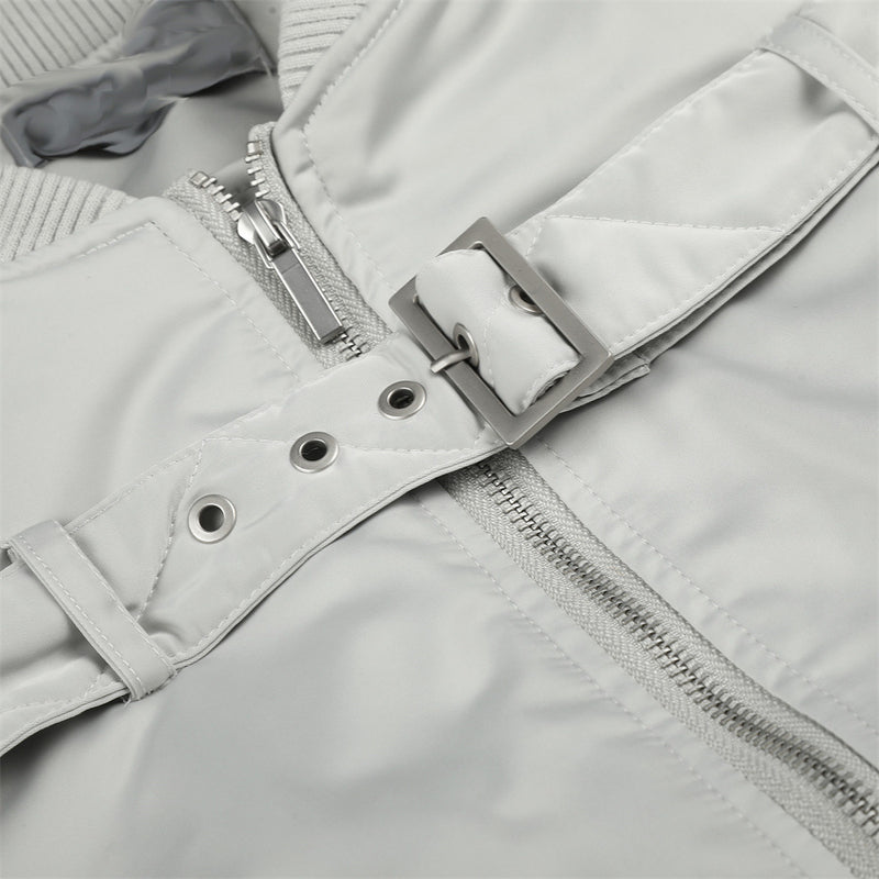 Bomber Jacket Men Oversized Buckle Strap Stand Collar Padded Outerwear