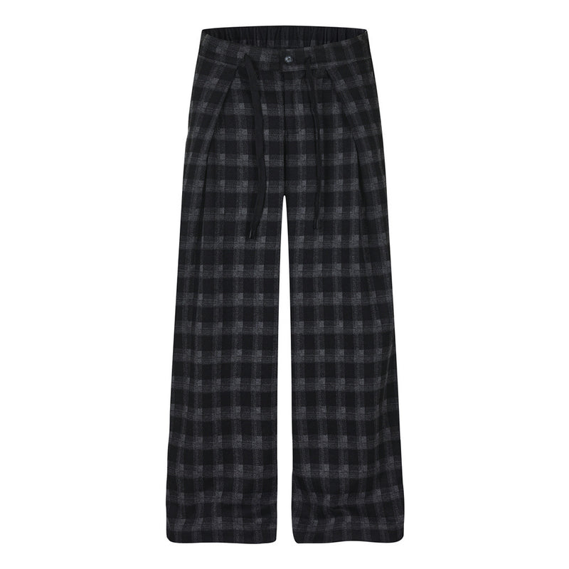 Men's Plaid Dress Pants – Wide-Leg Pleated Baggy Trousers in Black & Grey Check