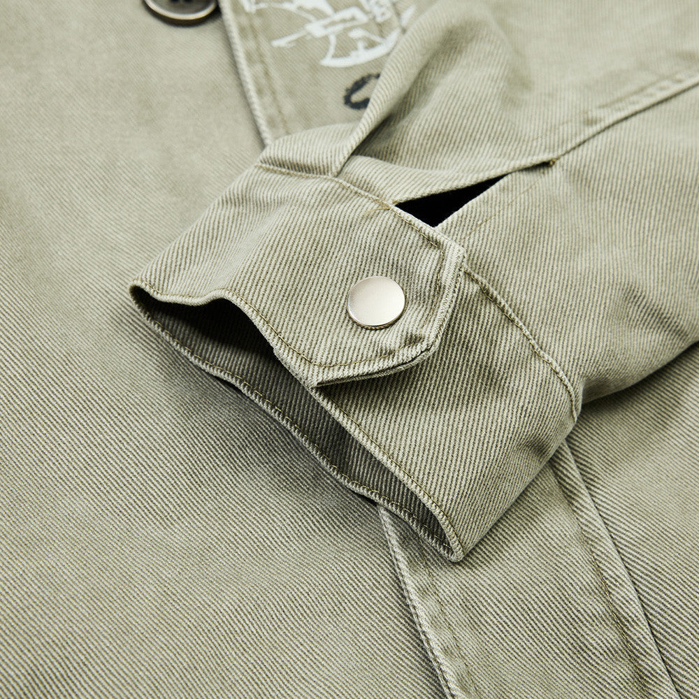 Men's Canvas Work Jacket – Vintage Punk Distressed Stand Collar with Scythe