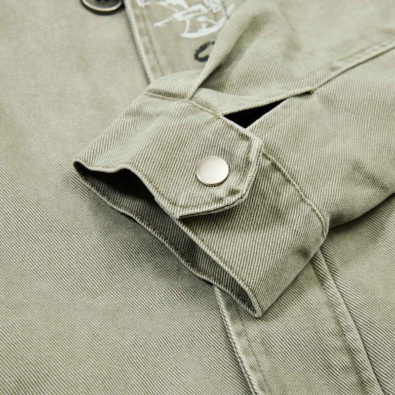 Men's Canvas Work Jacket – Vintage Punk Distressed Stand Collar with Scythe