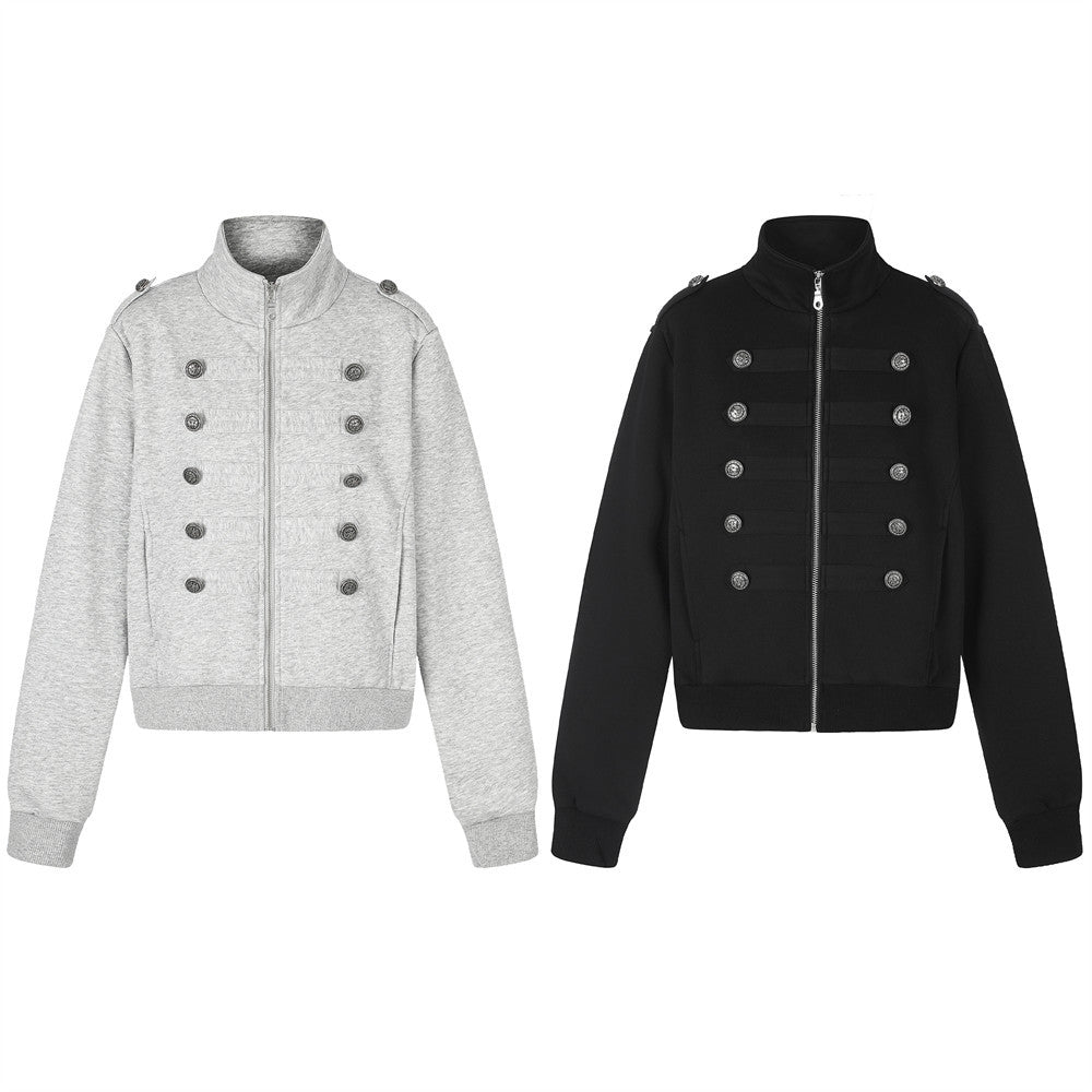 Men's Zip-Up Jacket Military Double-Breasted Stand Collar Short Bomber