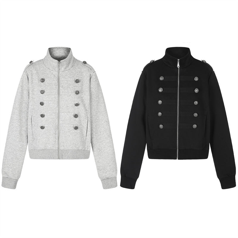 Men's Zip-Up Jacket Military Double-Breasted Stand Collar Short Bomber