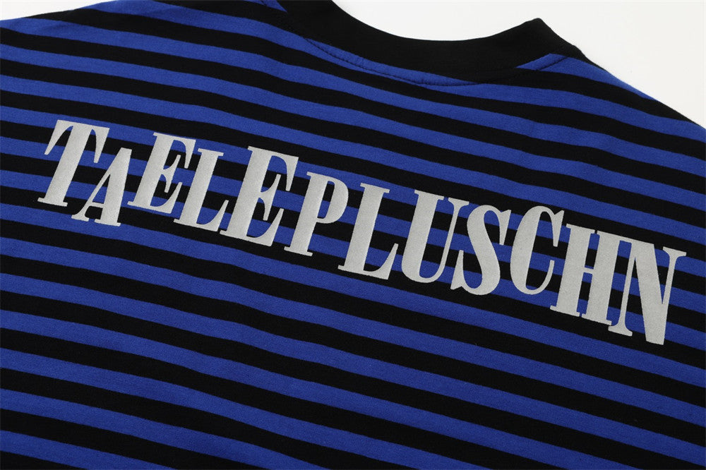 Men's Striped Long-Sleeve Shirt with Rhinestone Cross & Pegasus Graphic Print
