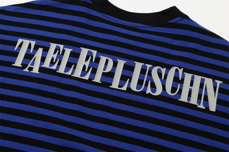 Men's Striped Long-Sleeve Shirt with Rhinestone Cross & Pegasus Graphic Print