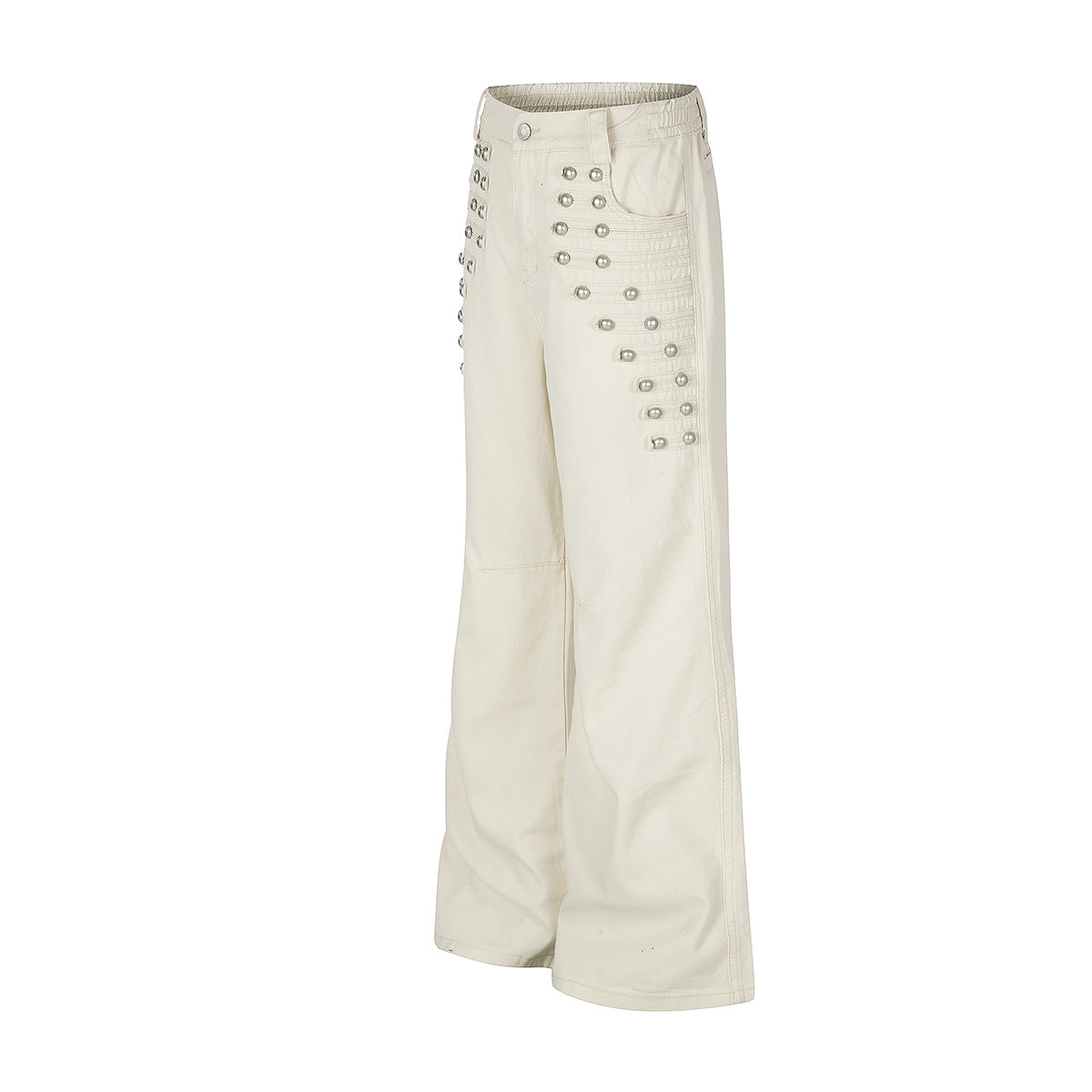 Wide-Leg Studded Pants – Retro American Vintage Metal Rivet Wide Leg Trousers