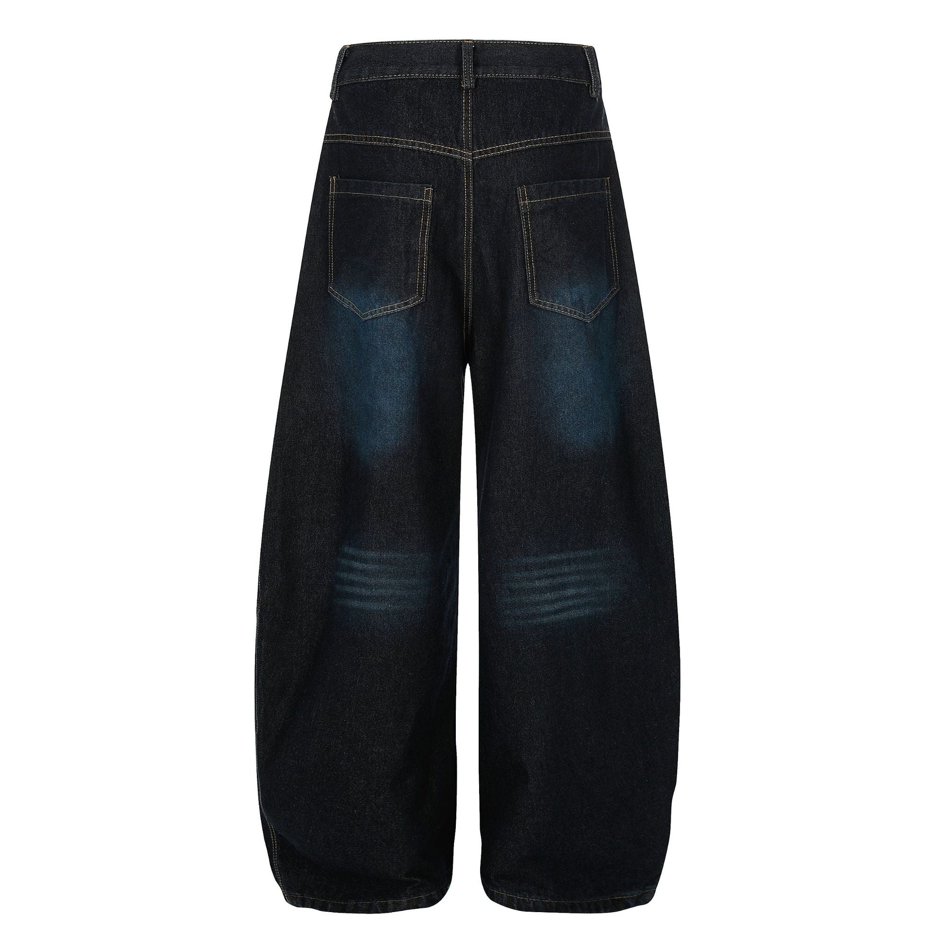 Jeans barrel à jambes larges – Délavage foncé, style américain vintage et détail porte-clés
