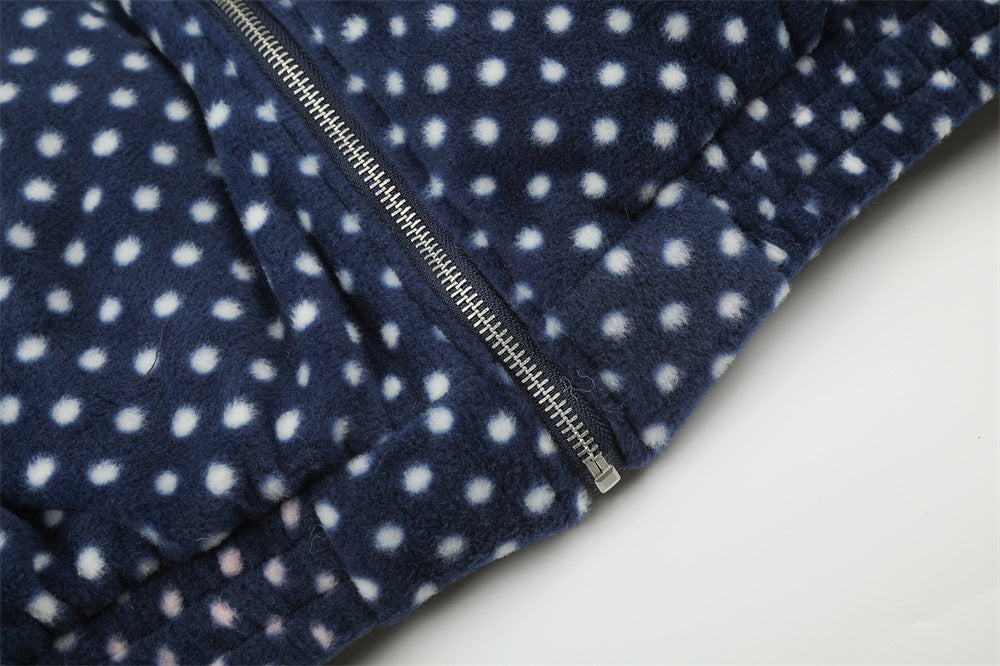 Padded Jacket for Men – Navy Polka Dot Star Patch Track Jacket with Stripe