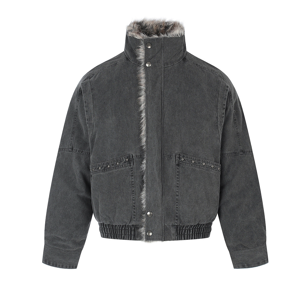 Faux Fur Collar Padded Bomber Jacket – Oversized Cotton Shell