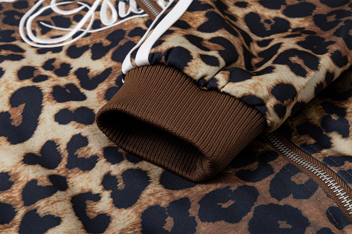 Veste de survêtement imprimé léopard – Col montant zippé et manches à rayures