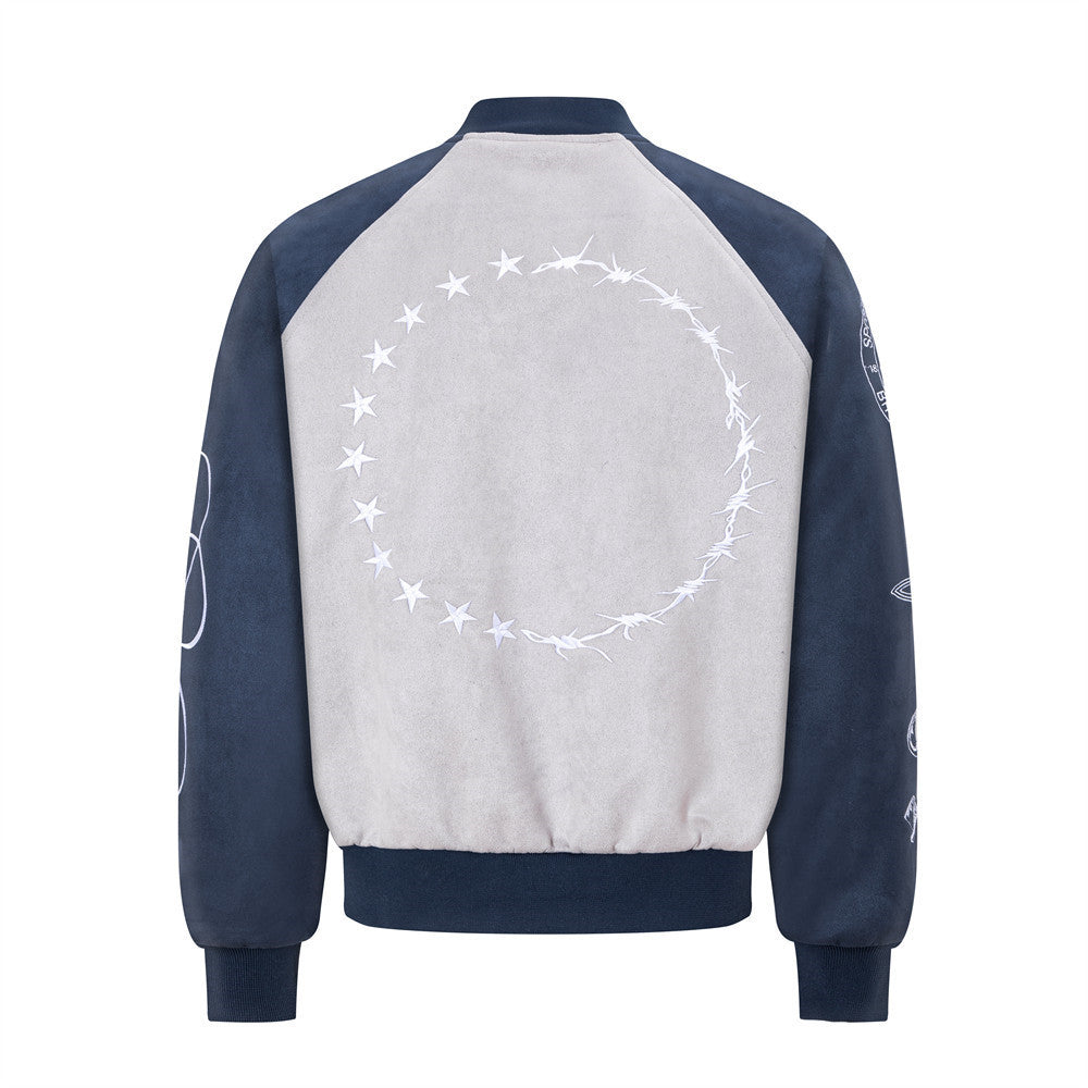 Varsity-Bomberjacke mit Schriftzug-Stickerei und Tiger-Motiv, Colorblock-Raglan