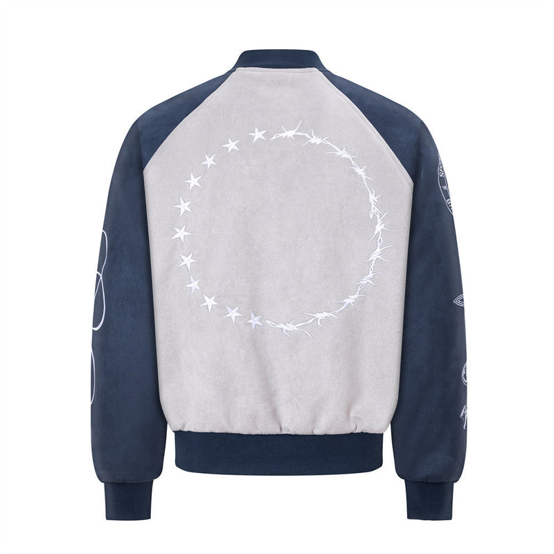 Varsity-Bomberjacke mit Schriftzug-Stickerei und Tiger-Motiv, Colorblock-Raglan