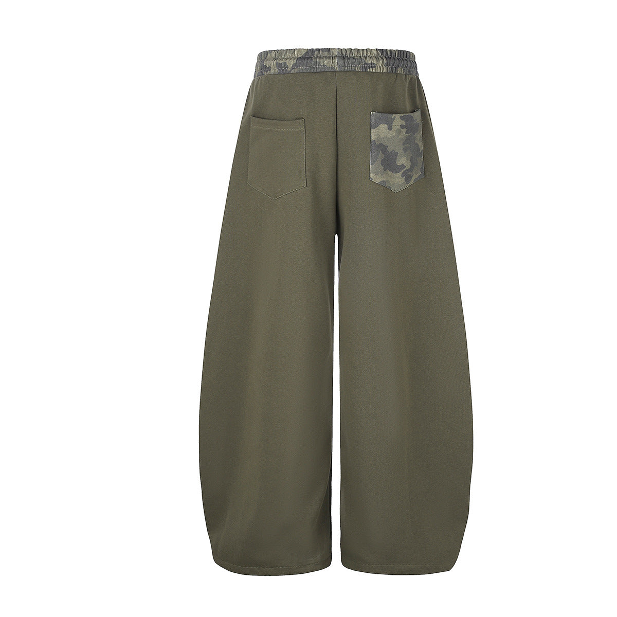 Wide-Leg Sweatpants with Camo Waistband and Star Patch