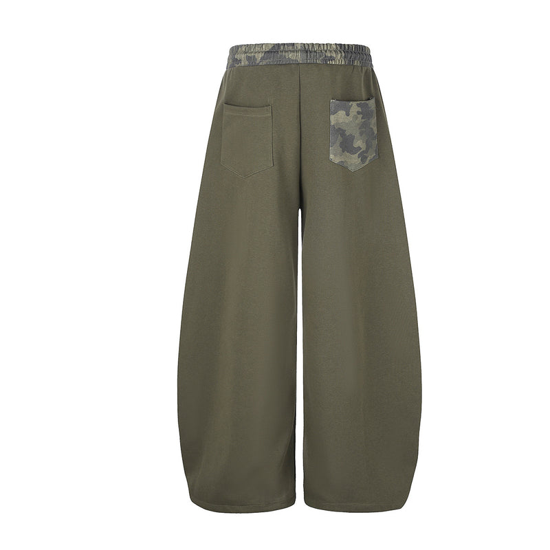 Wide-Leg Sweatpants with Camo Waistband and Star Patch